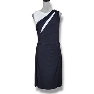 Lauren Ralph Lauren Black & White Draped Cocktail Dress Size 14